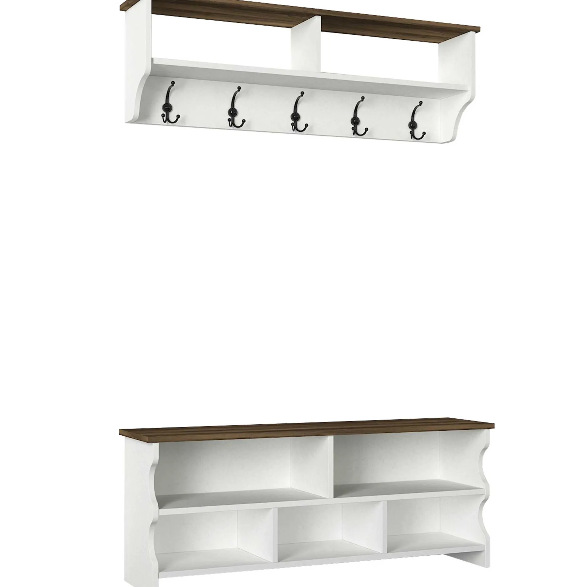 Wandgarderobe Esta - mit Schuhbank - Dekor Weiß/Walnuss