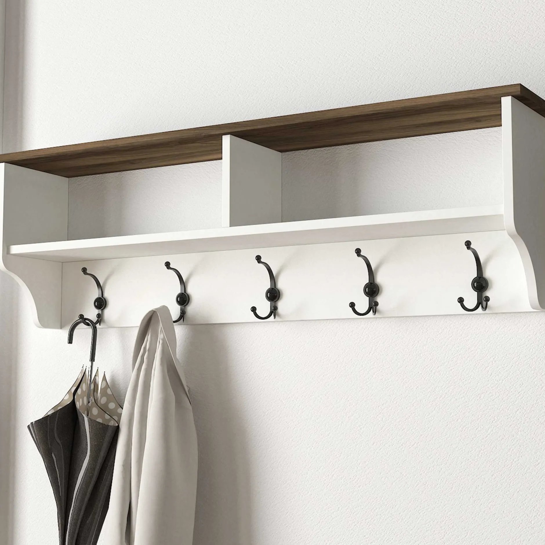 Wandgarderobe Esta - mit Schuhbank - Dekor Weiß/Walnuss
