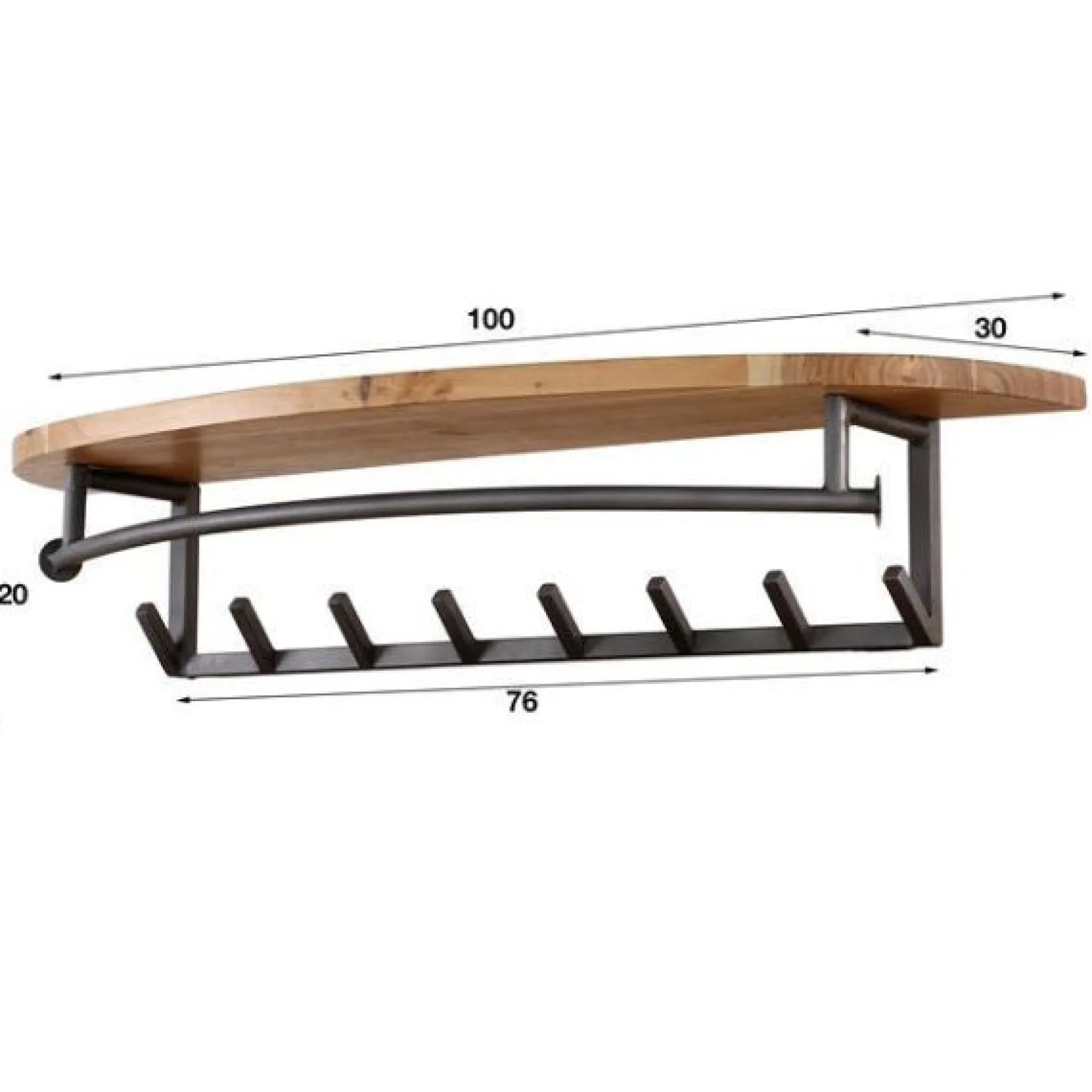 Wandgarderobe Menga | 100 x 20 x 30 cm | Massivholz Akazie