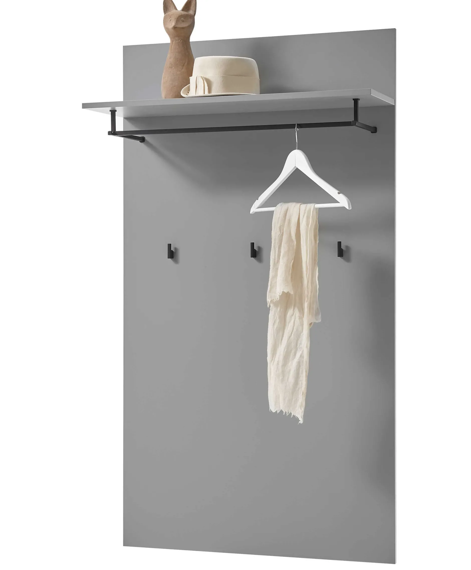 Wandgarderobe Seta 3 Haken mit Hutablage und Stange - hochglänzend grau