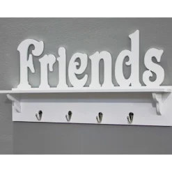Wandpaneel mit Ablage und 4 Haken | 60 x 9 x 30 cm | Weiß