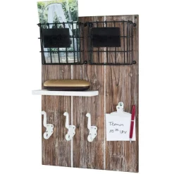 Wandpaneel mit Haken | 37 x 9 x 55 cm | Braun