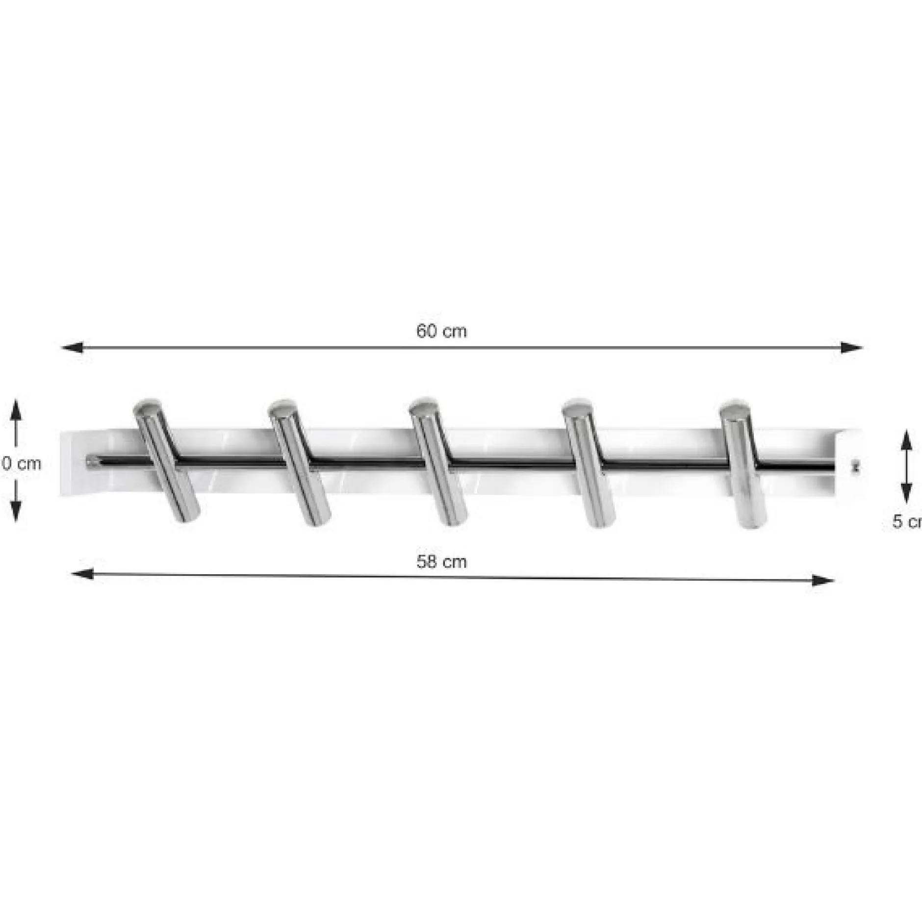 Wandpaneel mit 5 Haken | 60 x 10 x 10 cm | Metall