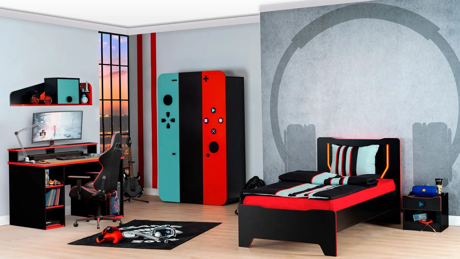 Wandregal GamingKids - schwarz/rot