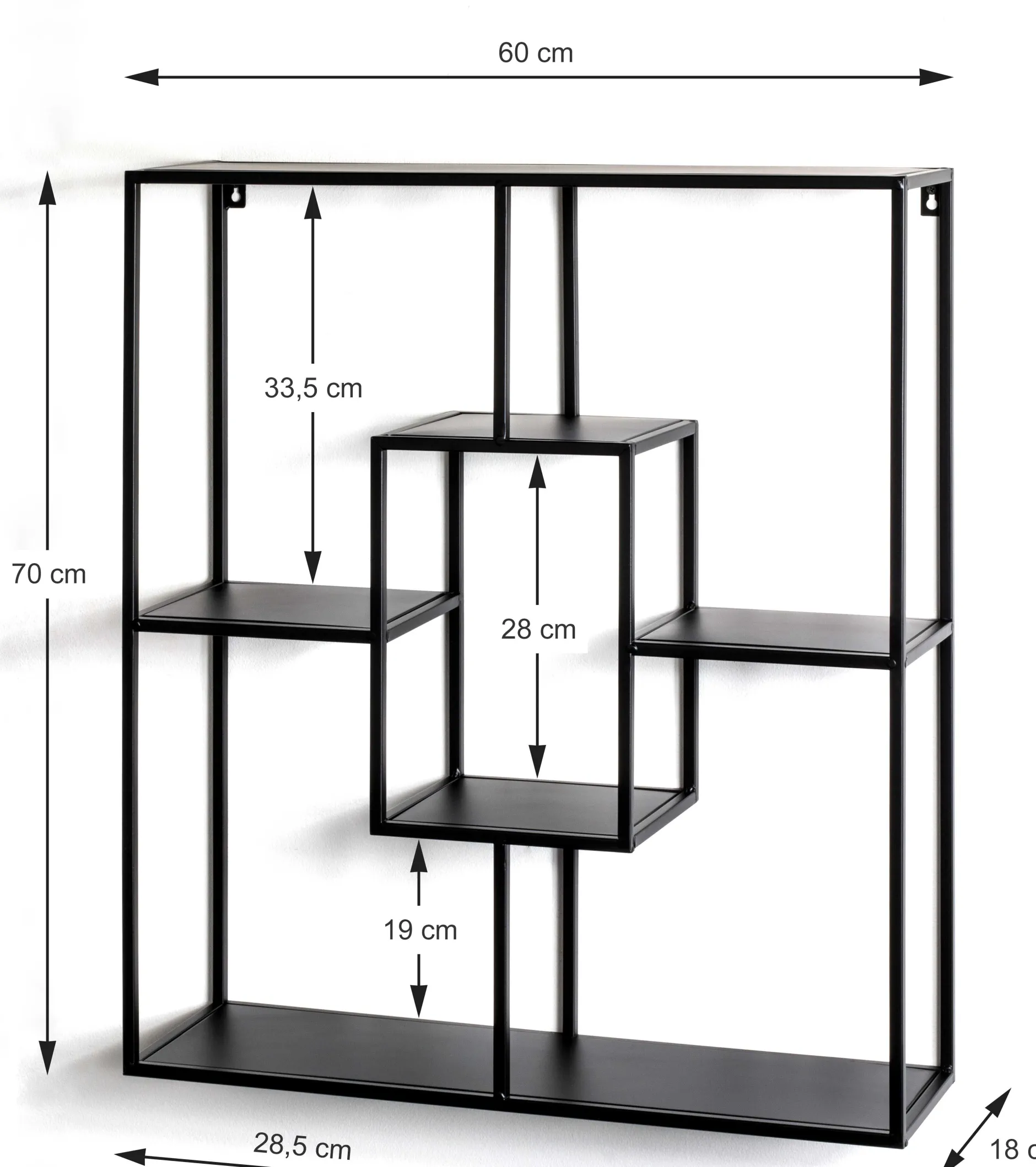 Wandregal | 60 x 18 x 70 cm | Schwarz