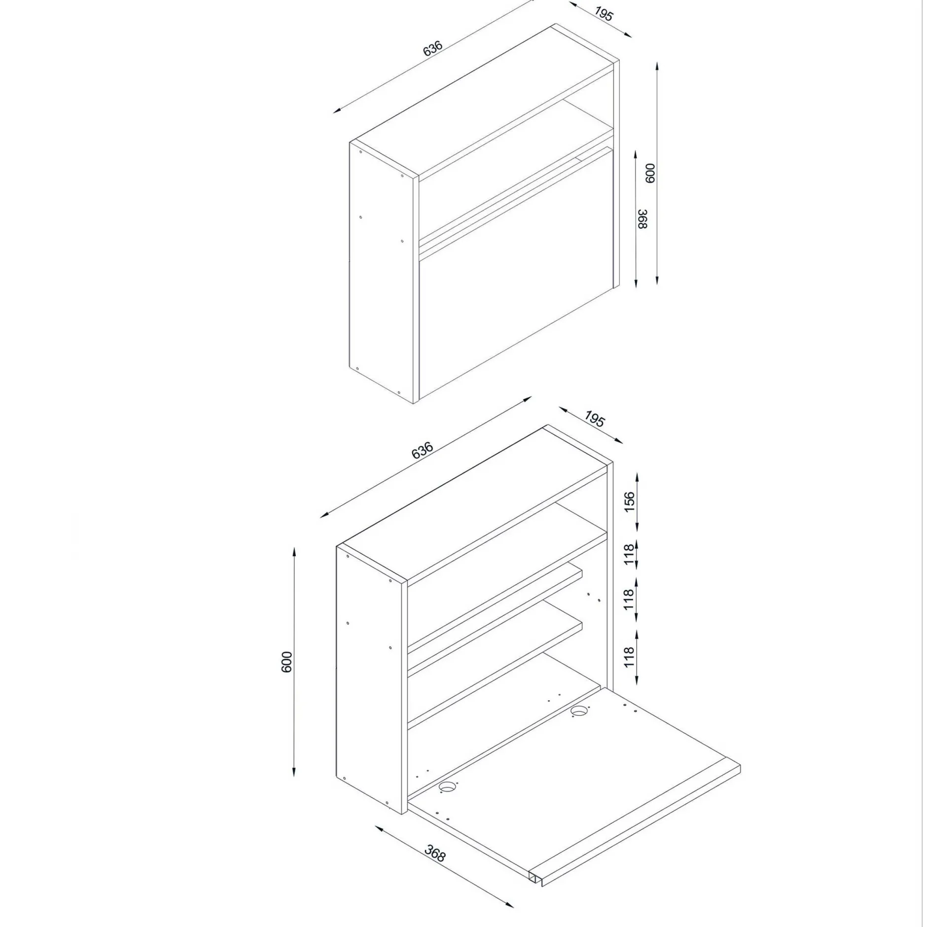 Wandschreibtisch Viola - 64x19x60cm - mit Ablagefläche - weiß