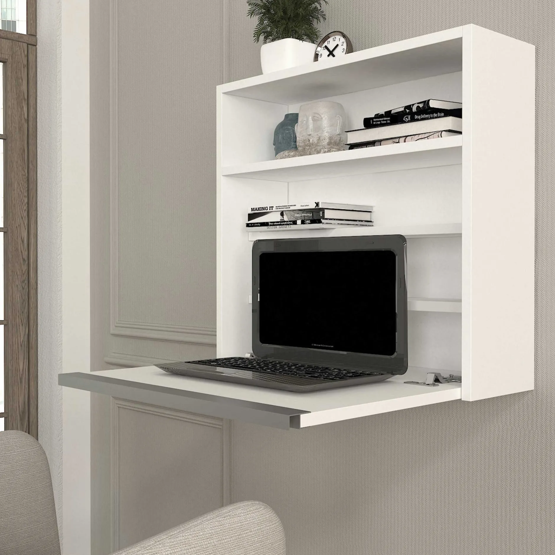 Wandschreibtisch Viola - 64x19x60cm - mit Ablagefläche - weiß
