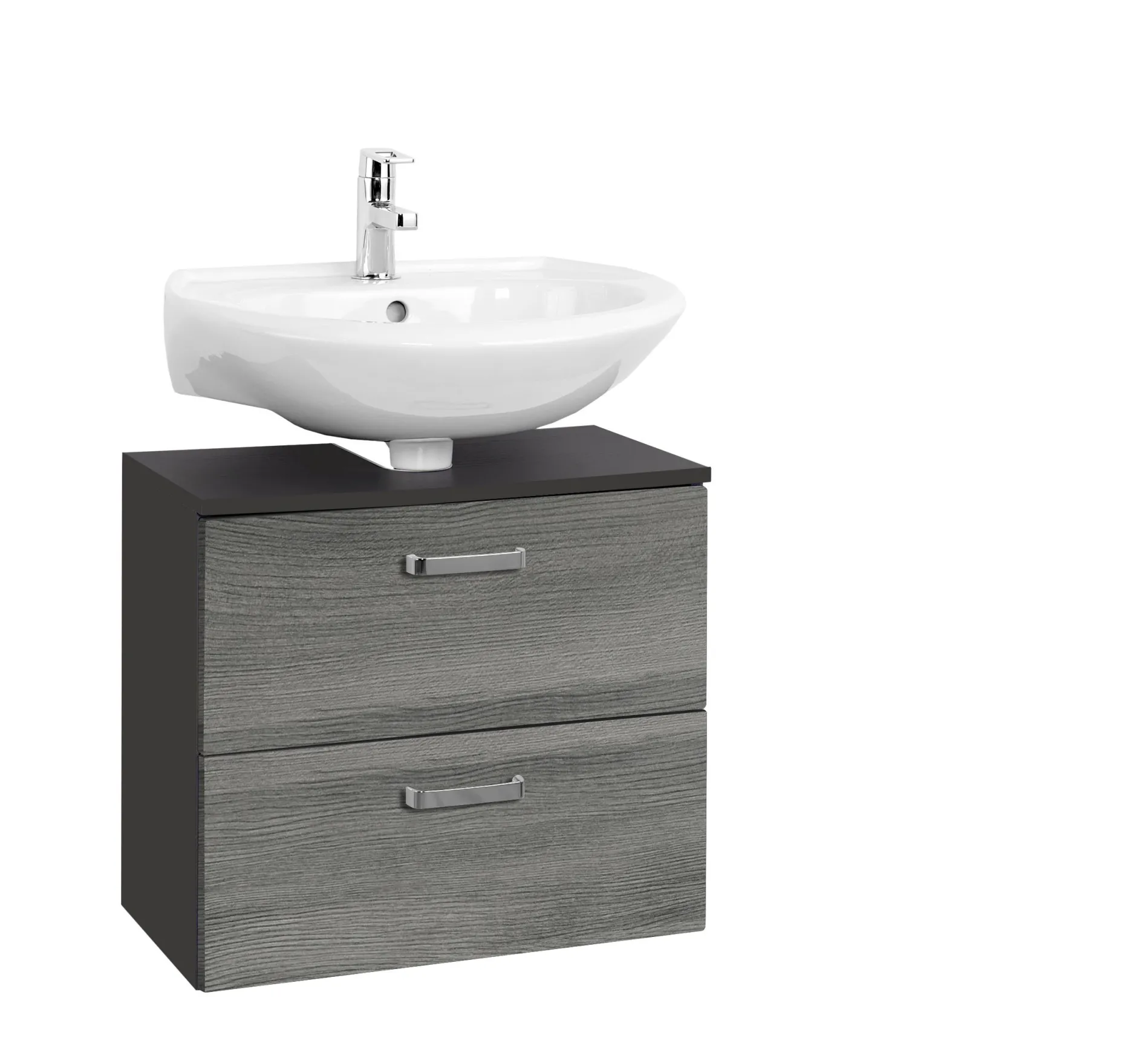 Waschbeckenschrank Bobbi 60cm 1 Tür und 1 Schublade - graphit/graue Eiche