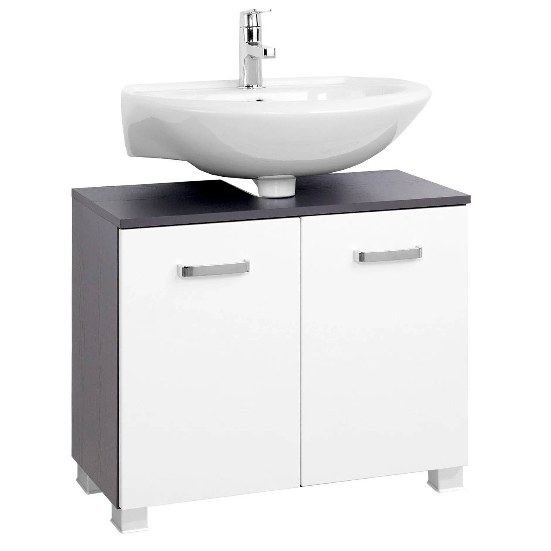 Waschbeckenschrank Bobbi 70cm 2-türig - graphit/hochglanz-weiß