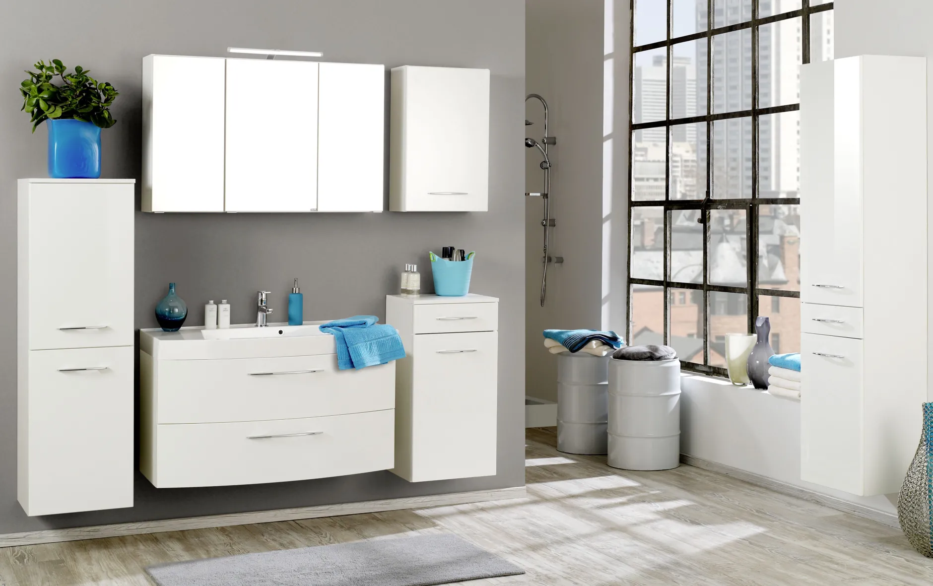 Waschbeckenschrank Florent gebogen 120cm 2 Schubladen - weiß