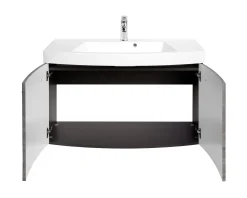 Waschbeckenschrank Florent gebogen 100cm 2 Türen - graphit/graue Eiche