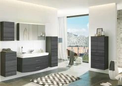 Waschbeckenschrank Florent gebogen 120cm 2 Schubladen - graphit/graue Eiche