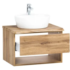 Waschbeckenschrank Karan 61cm mit Waschbecken und 1 Schublade - Eiche