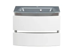 Waschbeckenschrank Kornel 80cm grau Waschbecken - weiß