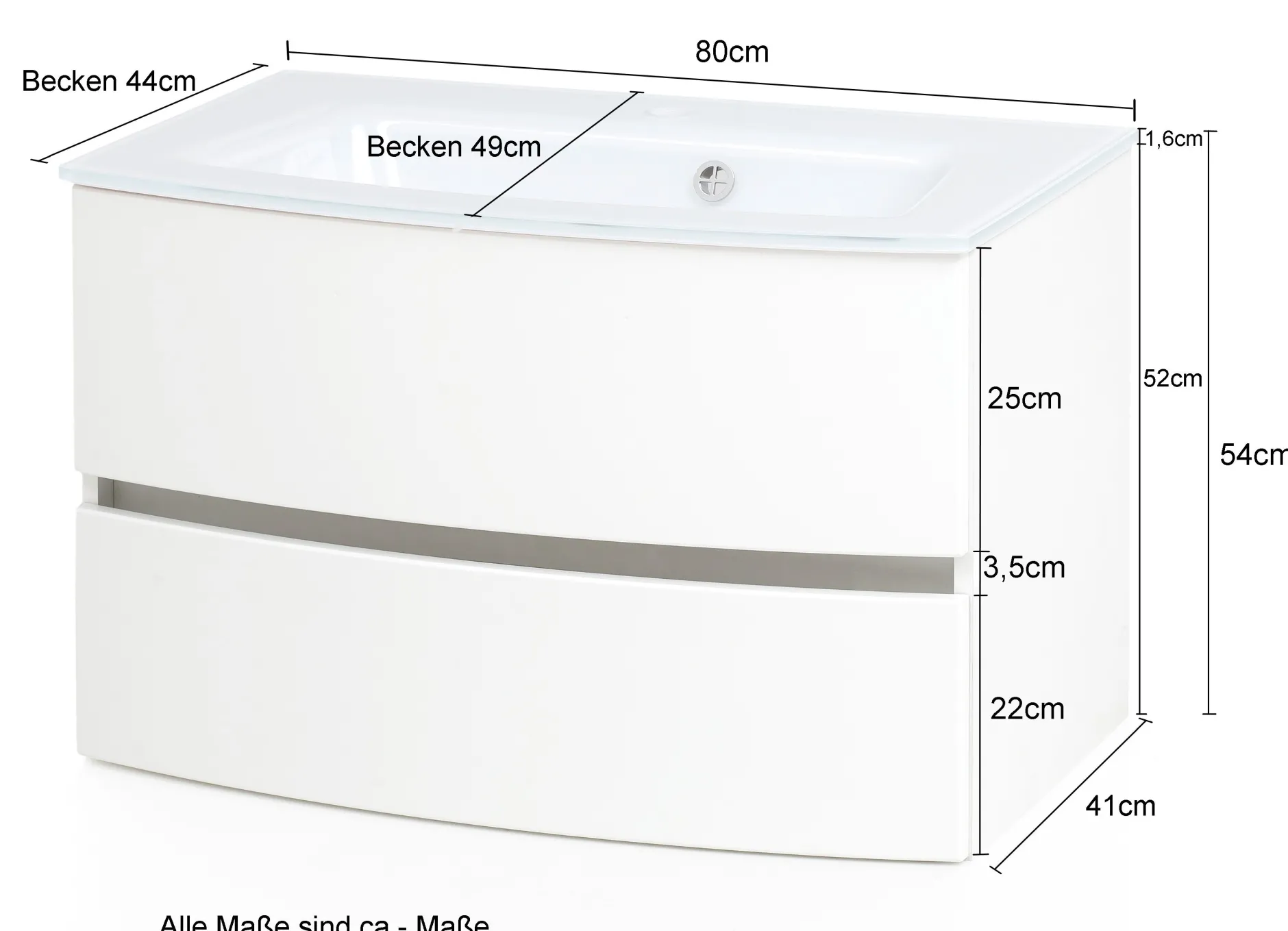 Waschbeckenschrank Kornel 80cm grau Waschbecken - Eiche