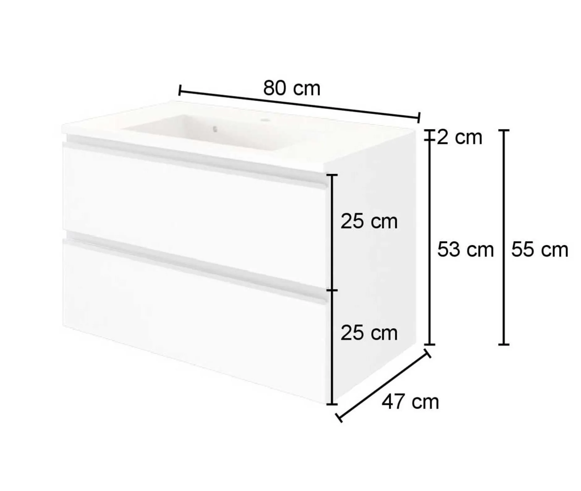 Waschbeckenschrank Lotuk 80cm 2 Schubladen - Eiche grau
