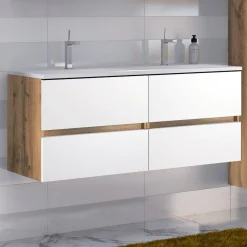 Waschbeckenschrank Luna 120cm mit Doppelwaschbecken und 4 Schubladen - Eiche/Weiß