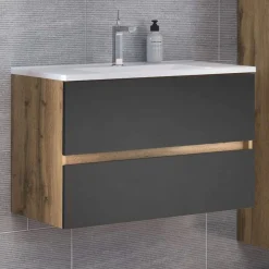 Waschbeckenschrank Luna 100cm 2 Schubladen - Eiche/grau