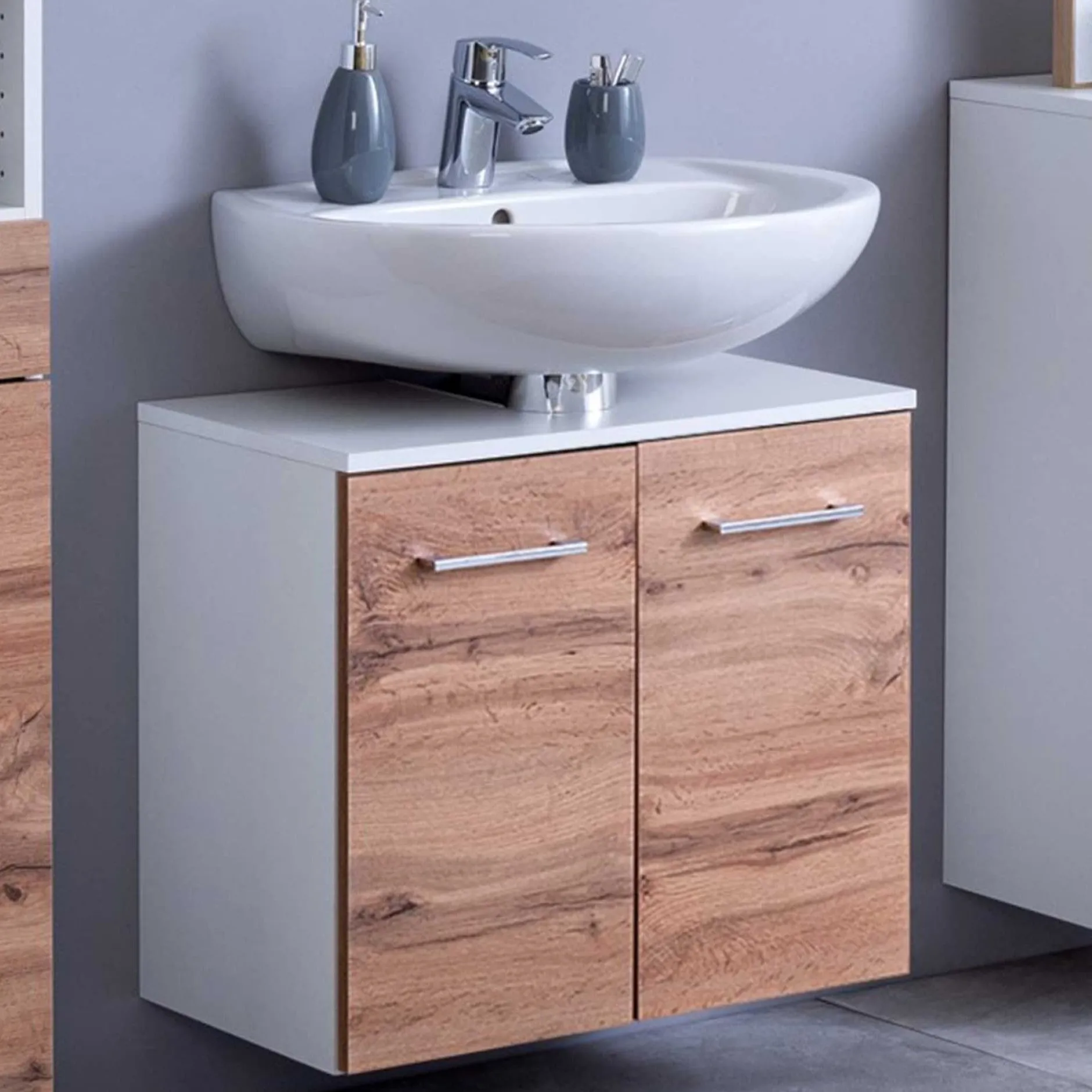 Waschbeckenschrank Pares 60cm 2 Schubladen - weiß/wotan eiche