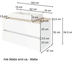 Waschbeckenschrank Pisca 100cm 2 Schubladen - Eiche
