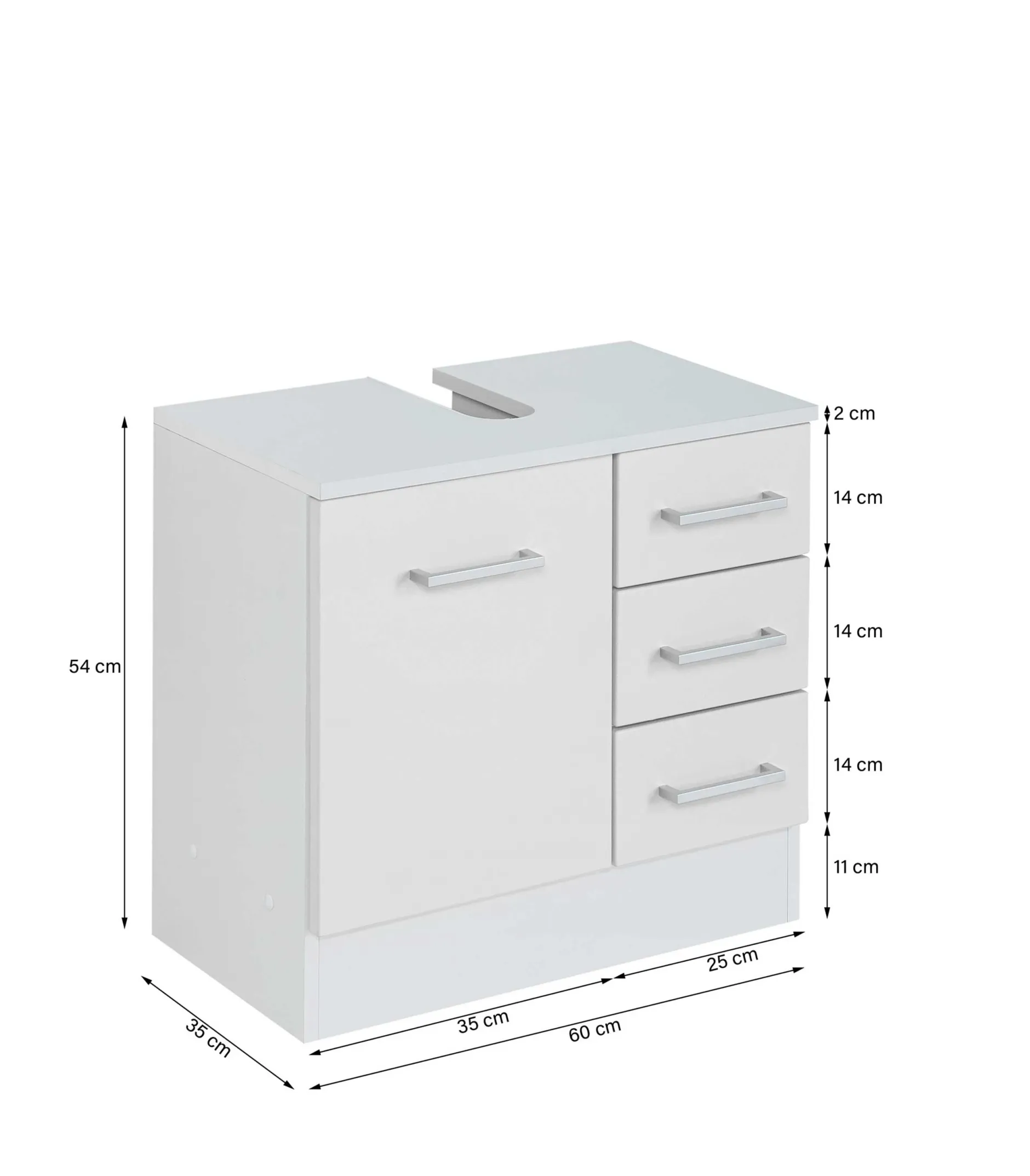 Waschbeckenschrank Ricca 60cm 1 Tür und 3 Schubladen - weiß