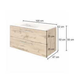 Waschbeckenschrank Sefa 100cm 2 Schubladen - Eiche/Weiß