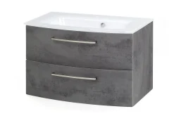 Waschbeckenschrank Stivan 80cm weißes Waschbecken - Beton