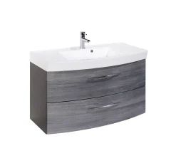 Waschbeckenunterschrank Florent gebogen 100cm 2 Schubladen - graphit/graue Eiche