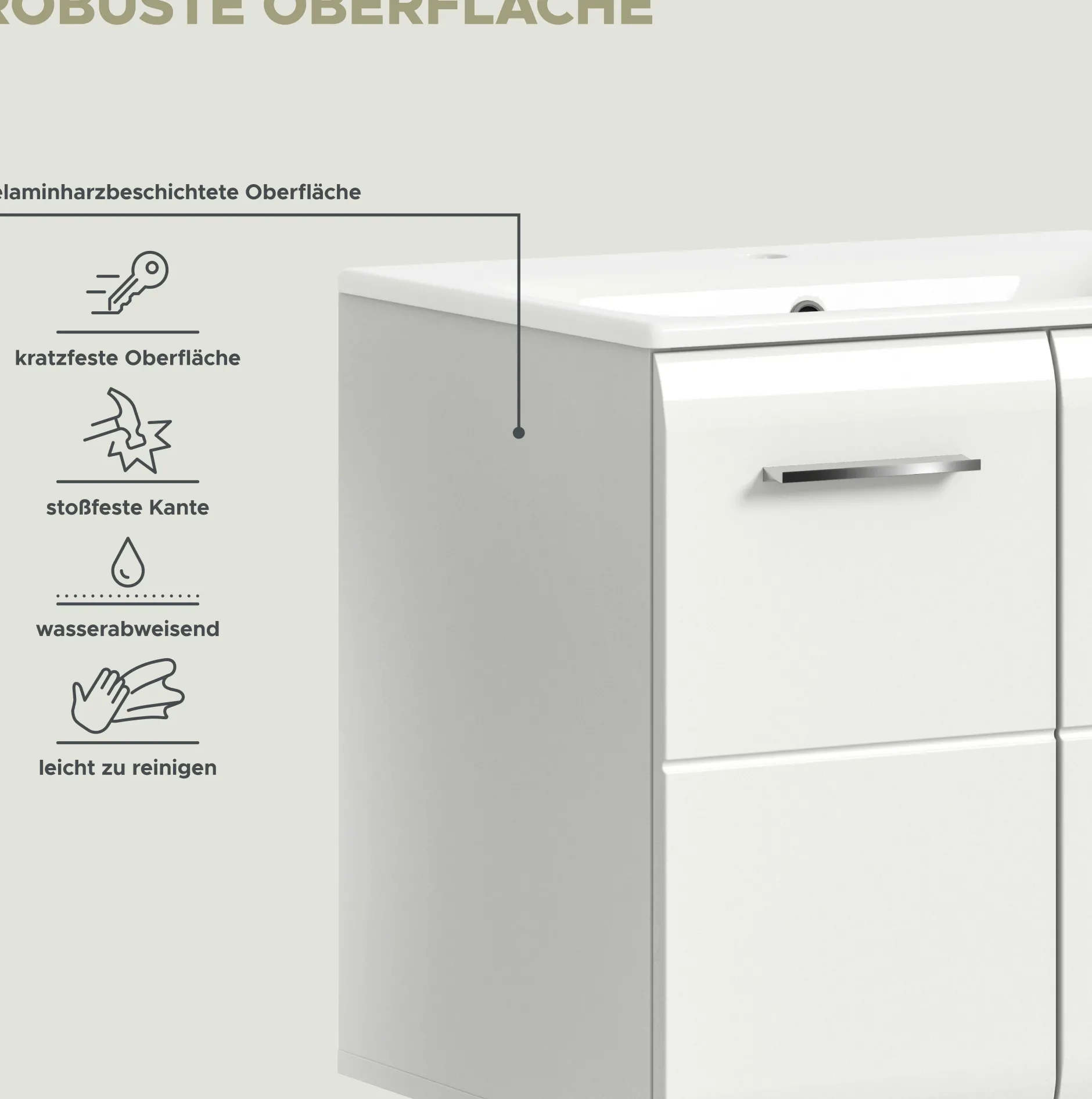 Waschbeckenunterschrank Ice Xonox - MDF Hochglanz - 60x55x46 cm - Weiß