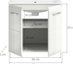 Waschbeckenunterschrank Ice Xonox - MDF Hochglanz - 60x55x46 cm - Weiß