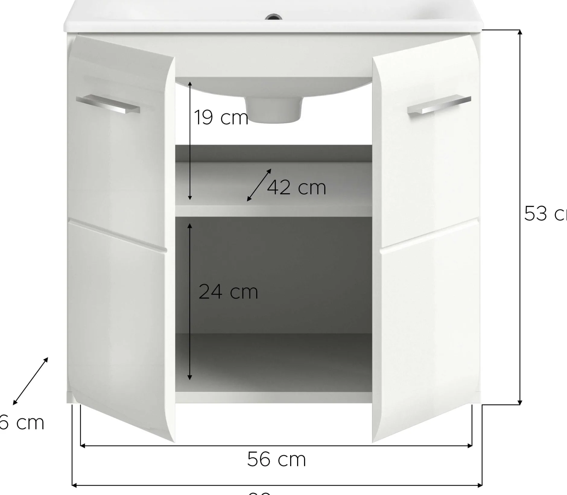 Waschbeckenunterschrank Ice Xonox - MDF Hochglanz - 60x55x46 cm - Weiß