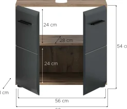 Waschbeckenunterschrank Ice Xonox 60x54x30 cm Mattschwarz/Nox Oak