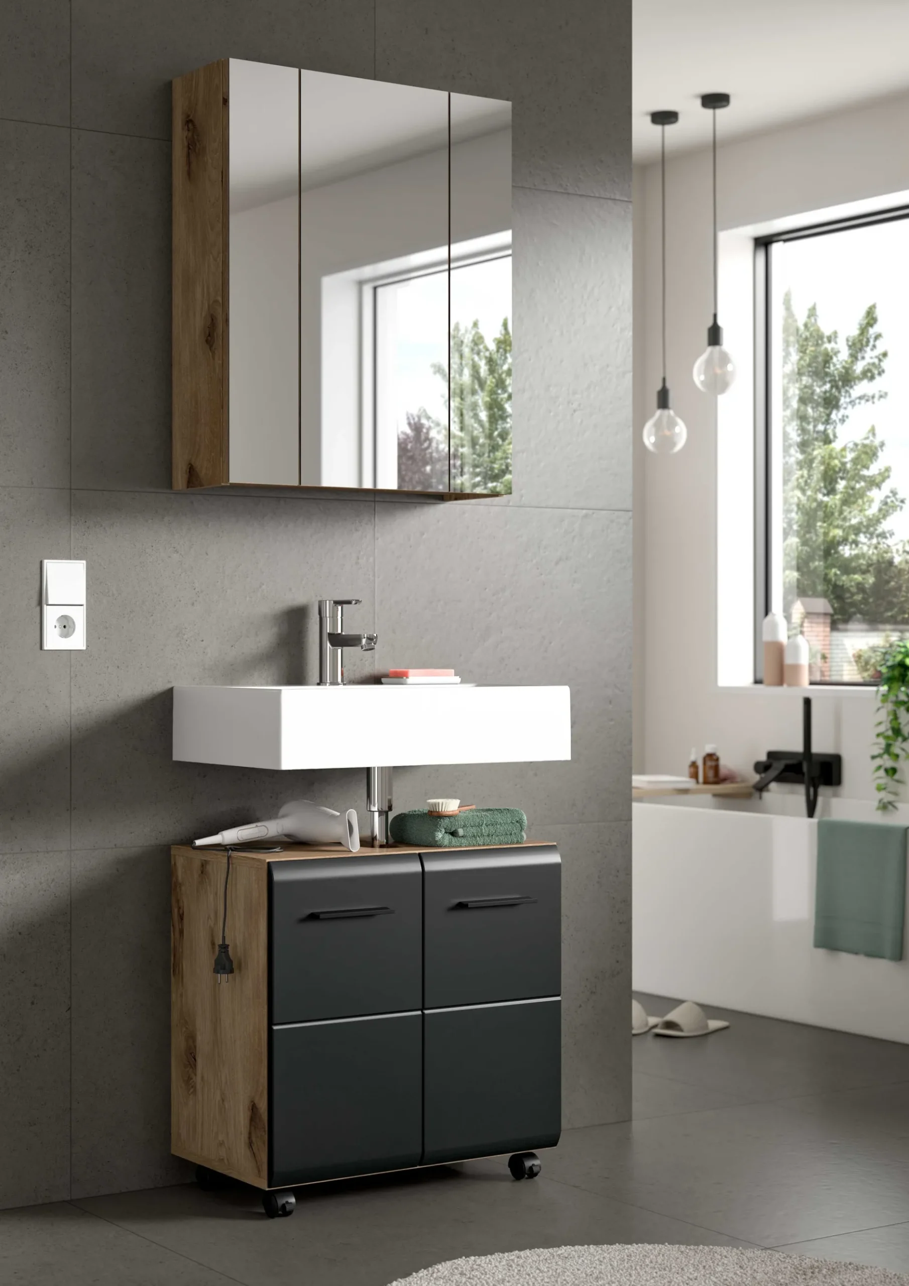 Waschbeckenunterschrank Ice Xonox 60x54x30 cm Mattschwarz/Nox Oak