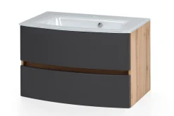 Waschbeckenunterschrank Kornel 80cm weißes Waschbecken - Eiche/mattgrau