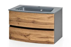 Waschbeckenunterschrank Kornel 80cm grau Waschbecken - graphitgrau/eiche