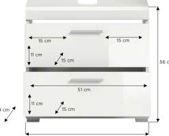 Waschbeckenunterschrank Scout Xonox - Hochglanz Weiß - 60x56x34 cm