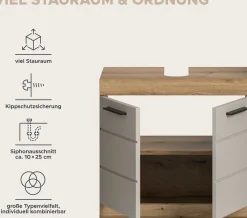 Waschbeckenunterschrank Scout Xonox - Evoak Eiche & Cashmere - 60x56x34 cm