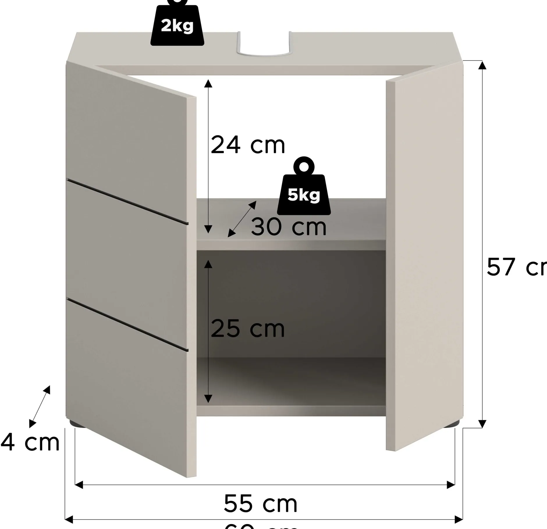 Waschbeckenunterschrank Vira Xonox - Cashmere Melamin - 60x57x34 cm - Schwarz