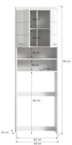 Waschmaschinenaufsatz Scout Xonox - Weiß Hochglanz - 63x191x24 cm
