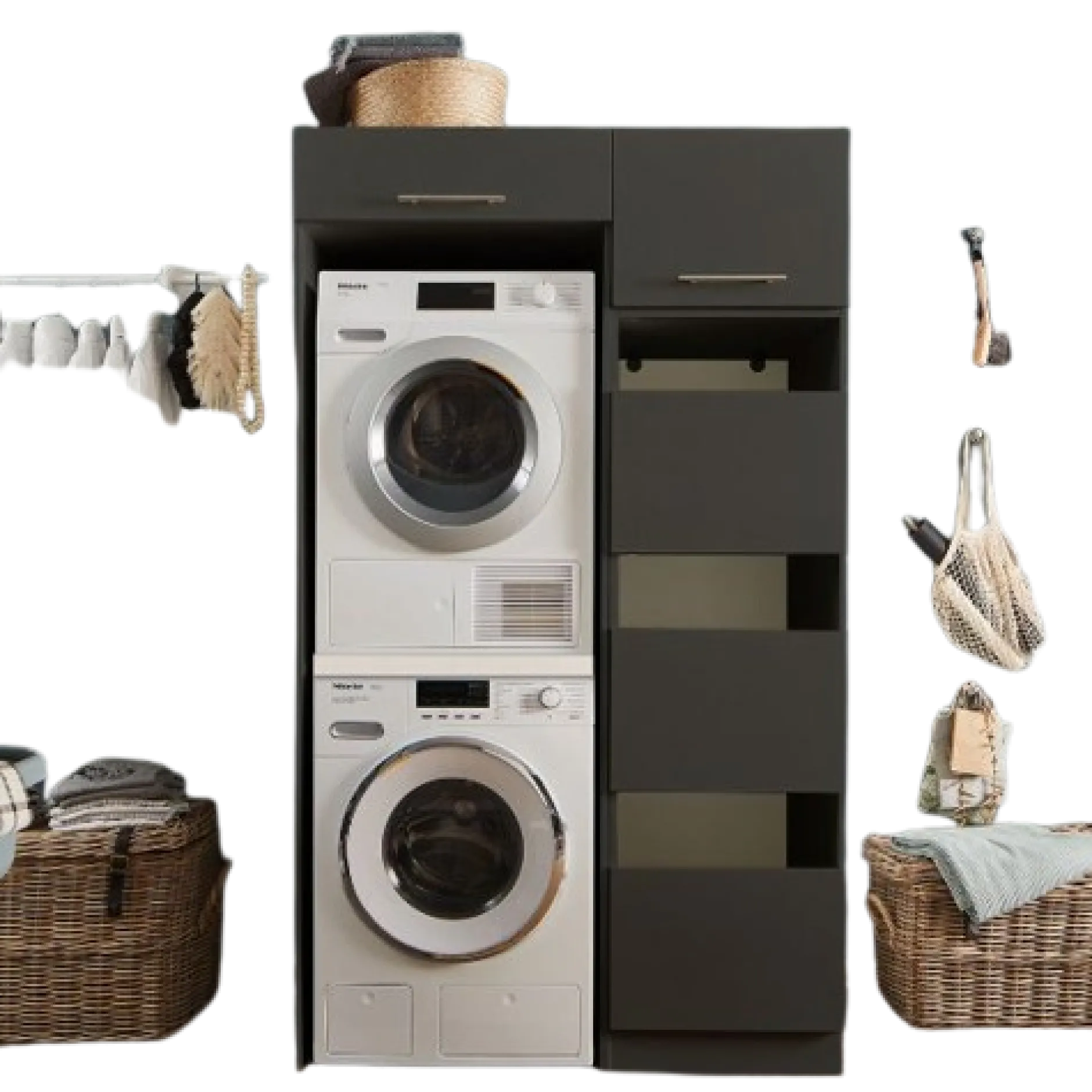 Waschmaschinenschrank-Kombination Laundreezy | 118 x 68 x 200 cm | Anthrazit