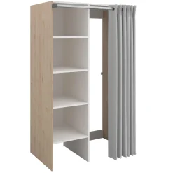 Waschmaschinenschrank Laundry - 113x70x184cm - 4 Einlegeböden und Vorhang - Eichendekor