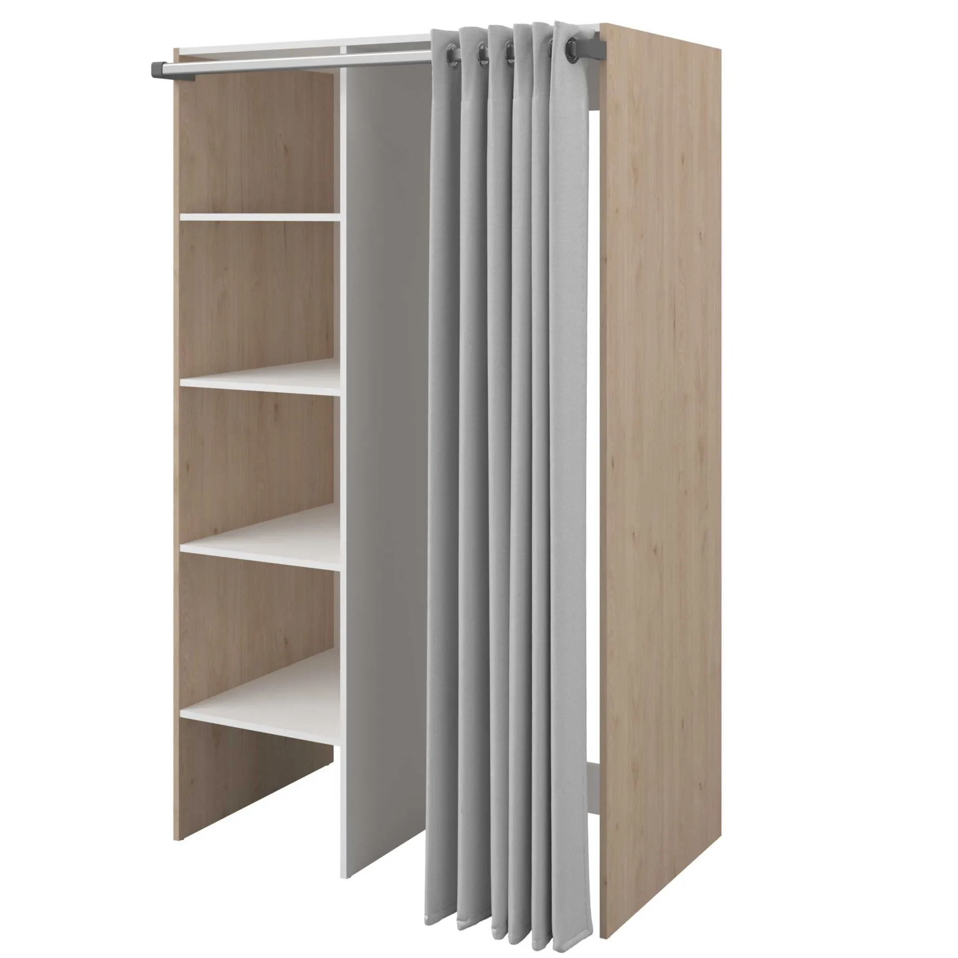 Waschmaschinenschrank Laundry - 113x70x184cm - 4 Einlegeböden und Vorhang - Eichendekor