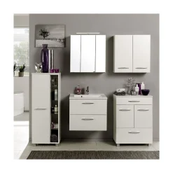 Waschtisch-Set Portofino | Waschtisch mit Waschbecken und Spiegelschrank | Weiß
