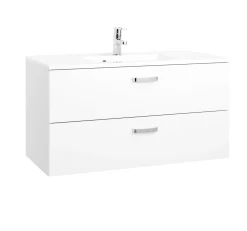 Waschtischunterschrank Bobbi 100cm mit 2 Schubladen und Keramikwaschbecken - weiß