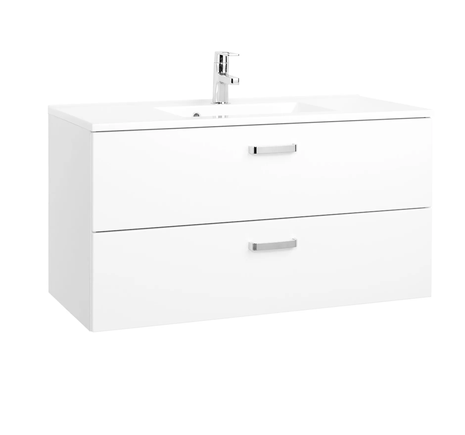 Waschtischunterschrank Bobbi 100cm mit 2 Schubladen und Keramikwaschbecken - weiß