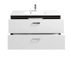 Waschtischunterschrank Bobbi 100cm mit 2 Schubladen und Keramikwaschbecken - graphit/hochglanz-weiß