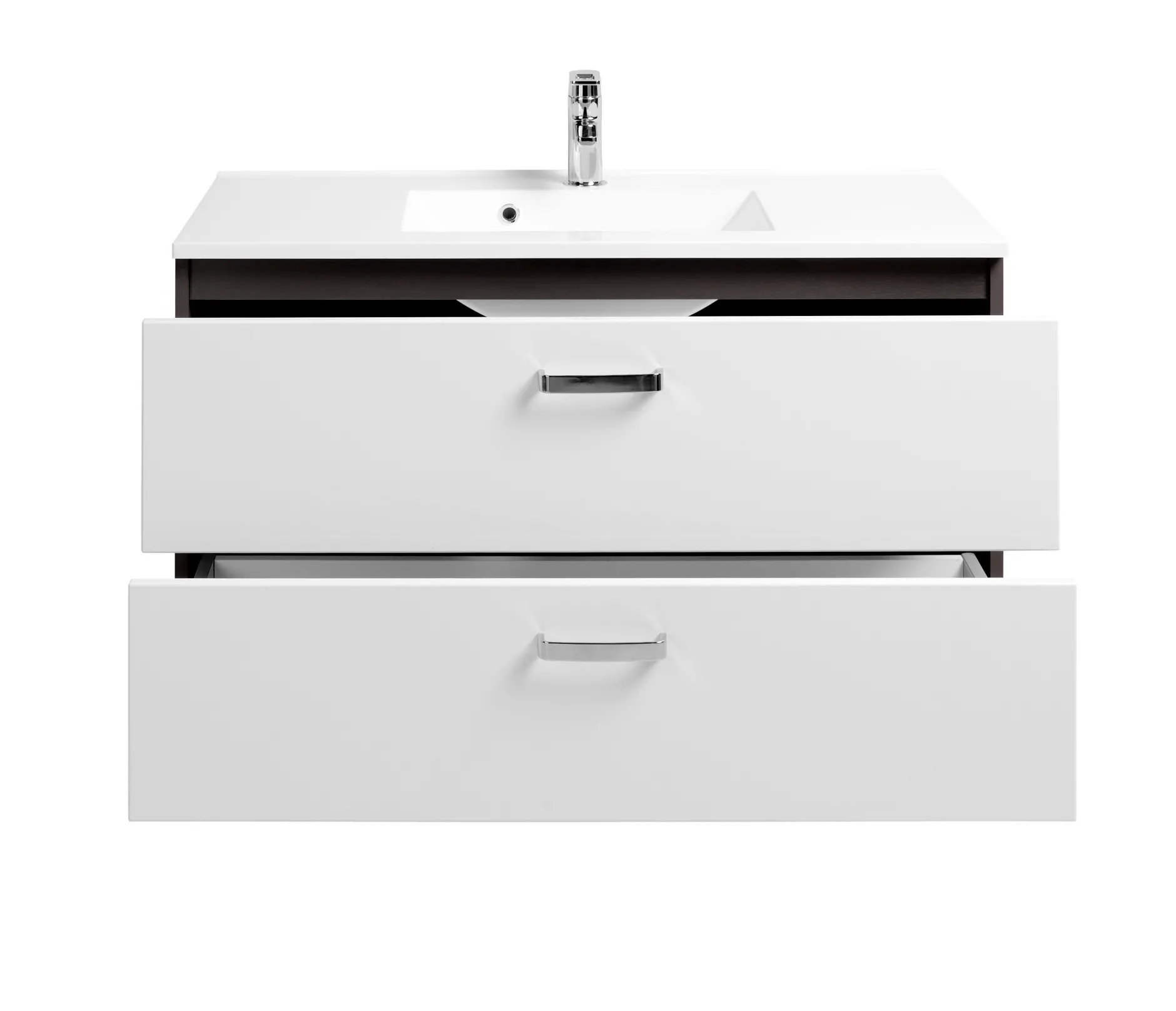 Waschtischunterschrank Bobbi 100cm mit 2 Schubladen und Keramikwaschbecken - graphit/hochglanz-weiß