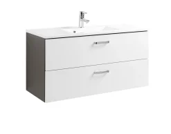 Waschtischunterschrank Bobbi 100cm mit 2 Schubladen und Keramikwaschbecken - graphit/hochglanz-weiß