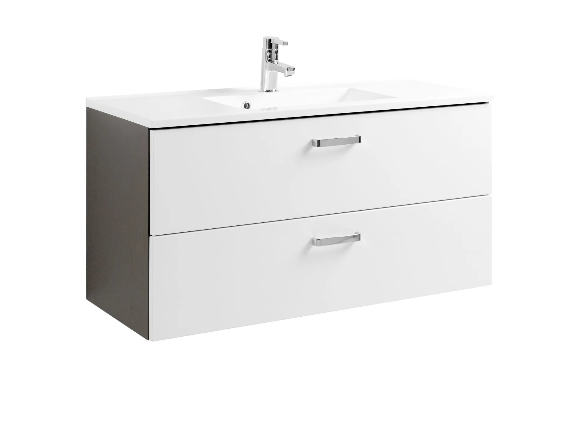 Waschtischunterschrank Bobbi 100cm mit 2 Schubladen und Keramikwaschbecken - graphit/hochglanz-weiß