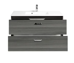 Waschtischunterschrank Bobbi 100cm mit 2 Schubladen und Keramikwaschbecken - graphit/quecksilber